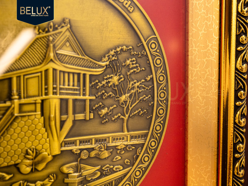 Tranh mặt đĩa Chùa Một Cột bằng đồng 26x26cm